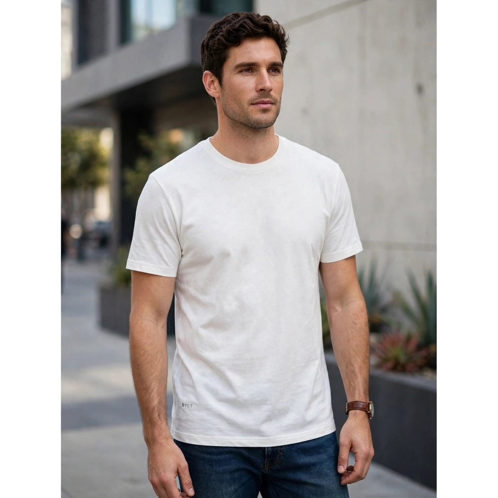BYLT Basics Drop Cut Lux T-Shirt Mens XL White Short Sleeve Curved Hem Tee